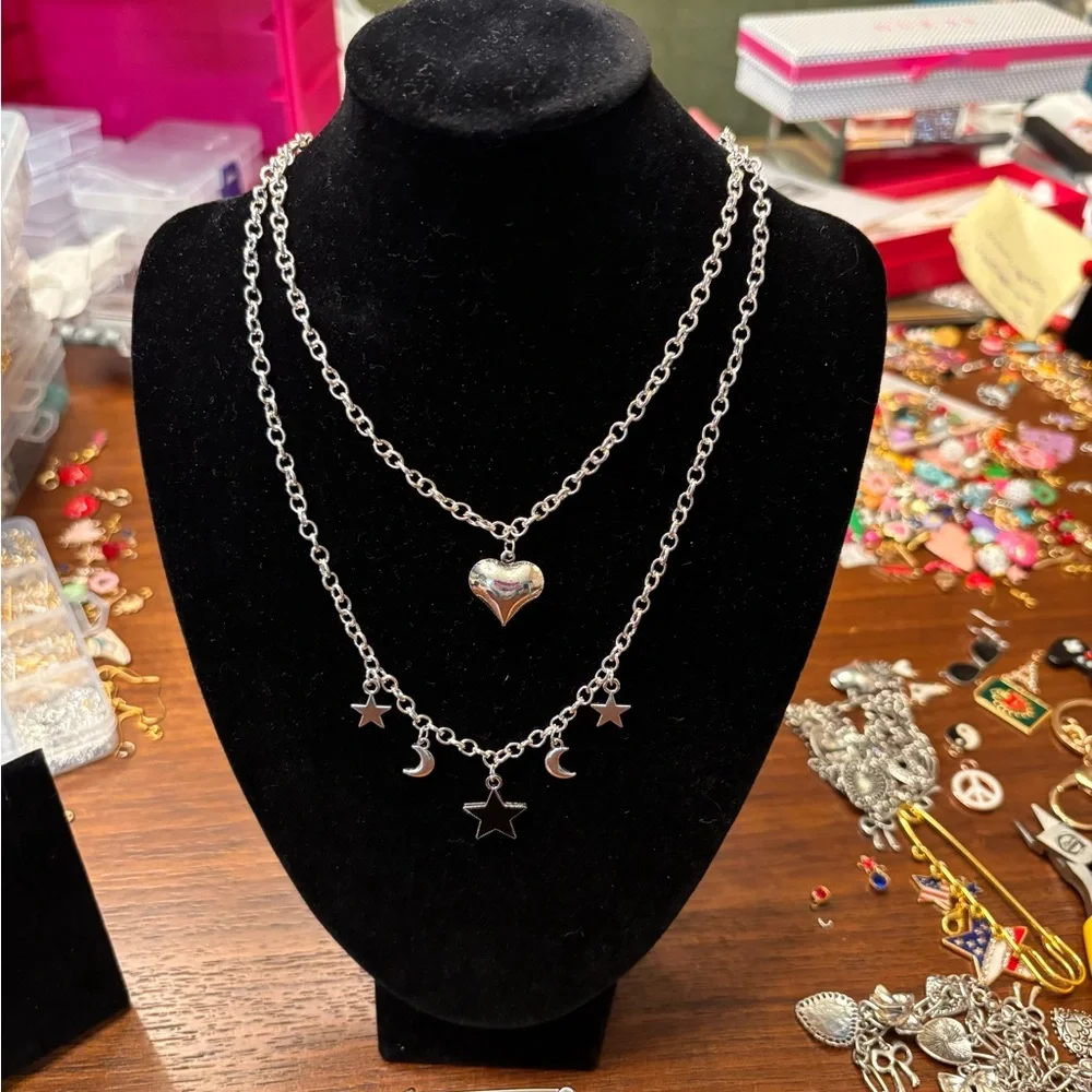 New handmade Silver tone puffed Heart Pendant Necklace